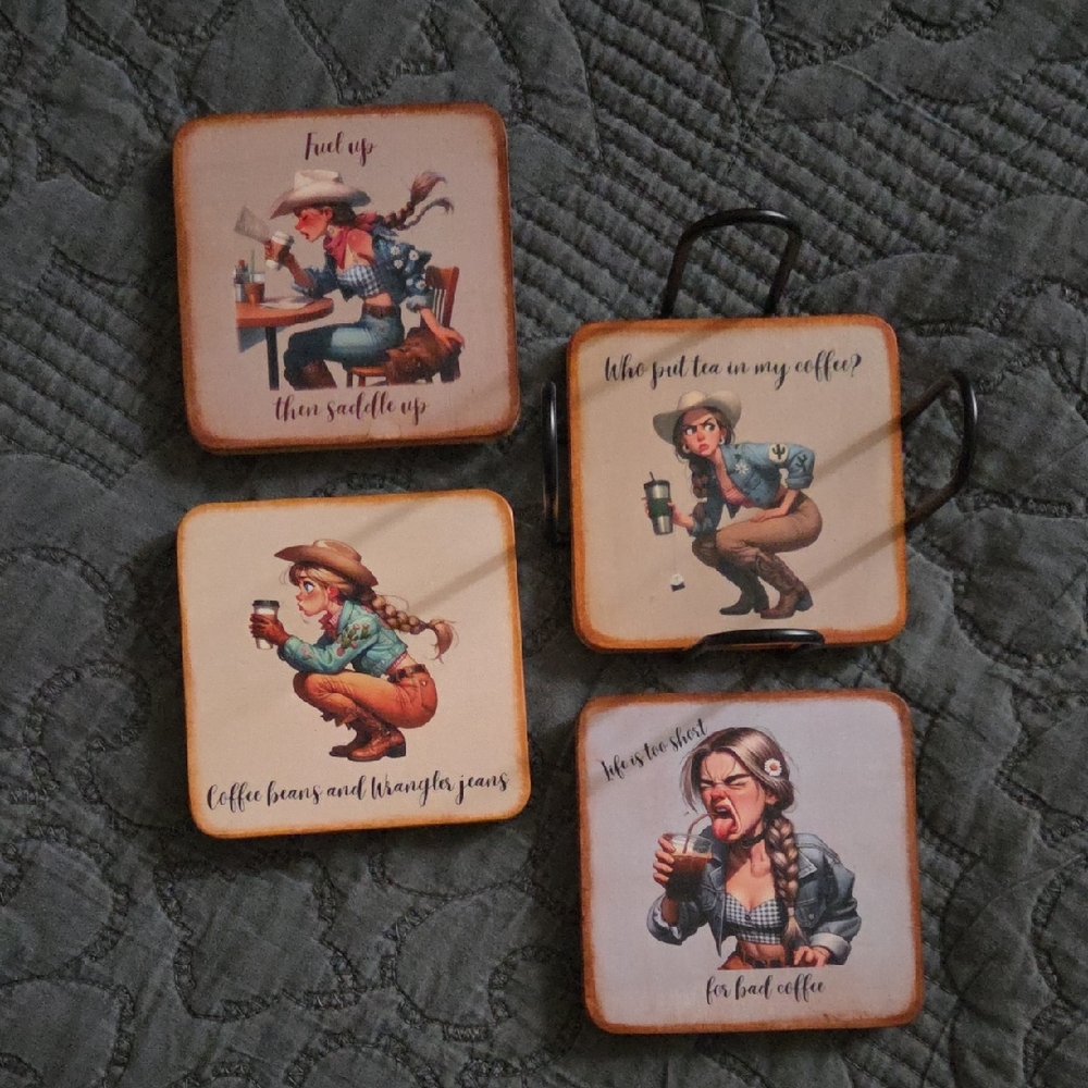 Vintage Western Coaster Set - Brown